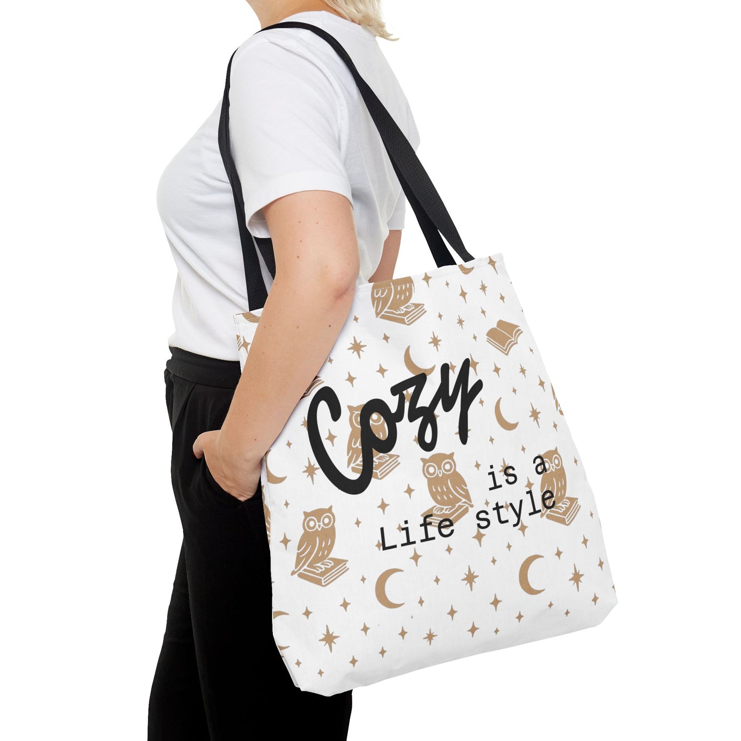Cozy Is My Lifestyle Owl Print Tote Bag
