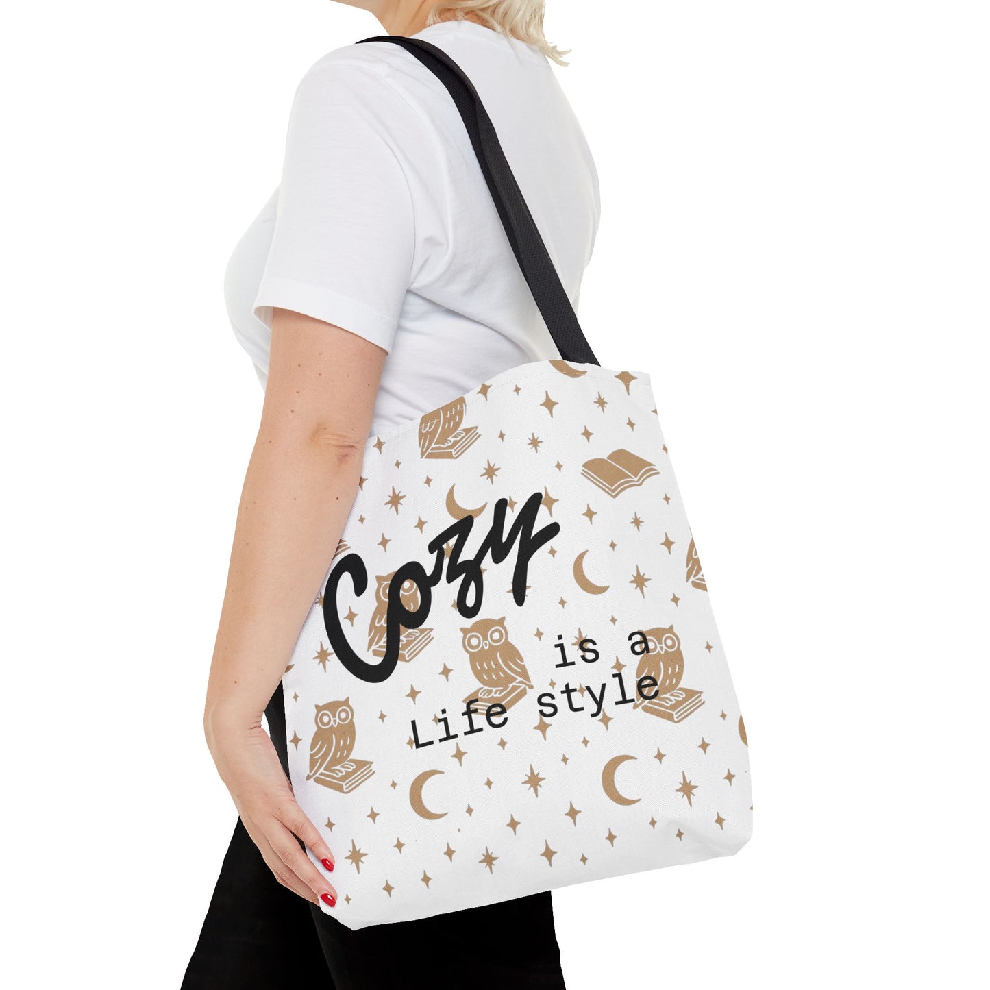 Cozy Is My Lifestyle Owl Print Tote Bag