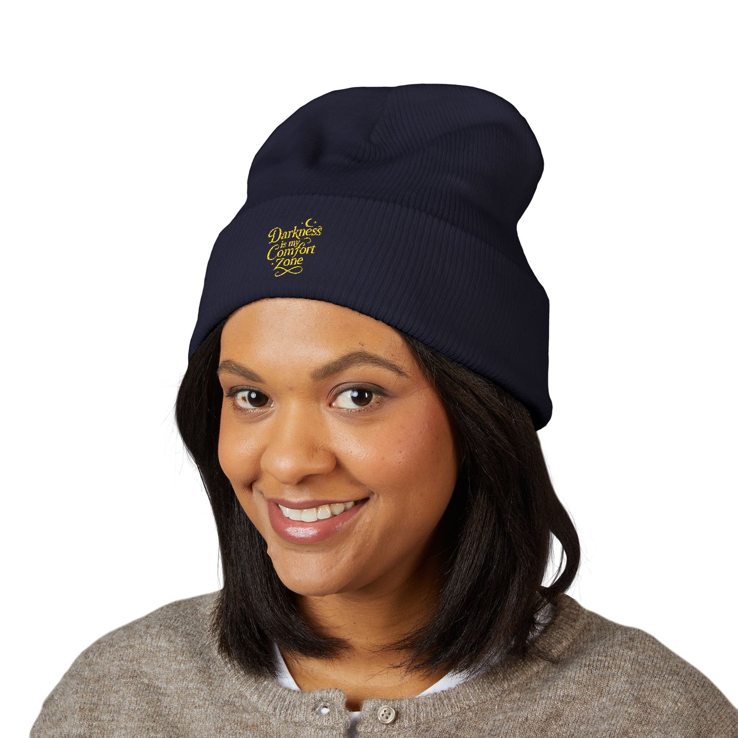 Darkness Cozy Embroidered Cuffed Beanie, Unisex Knit Beanie