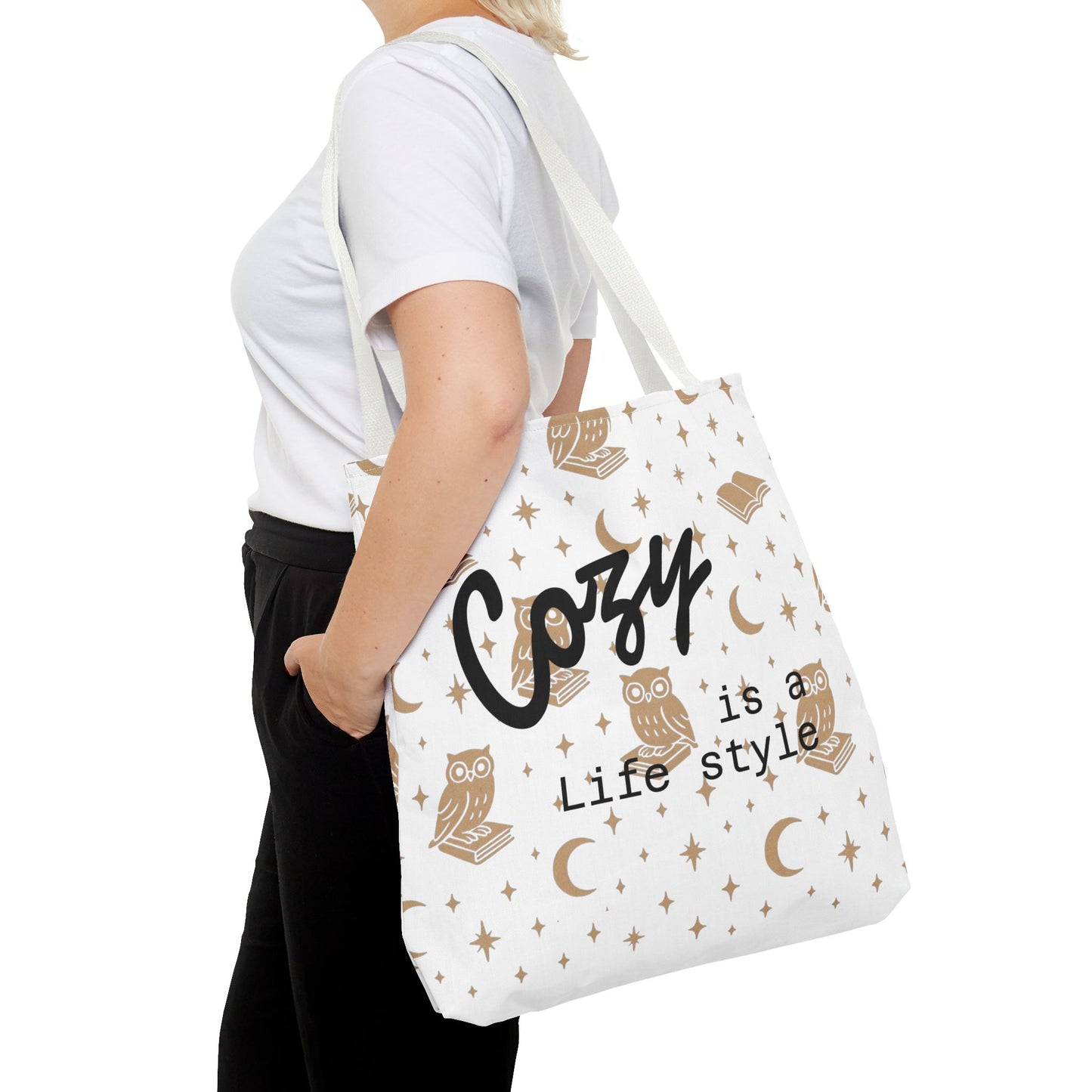Cozy Is My Lifestyle Owl Print Tote Bag