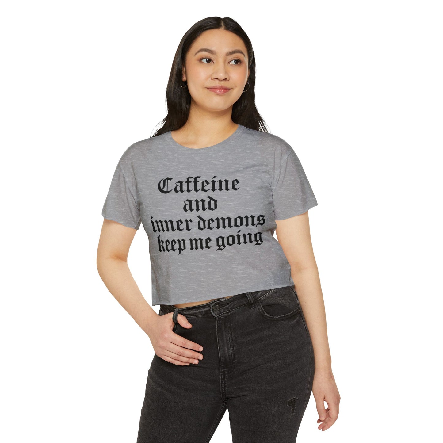Caffeine and Inner Demons Crop Top -Boho Shirt