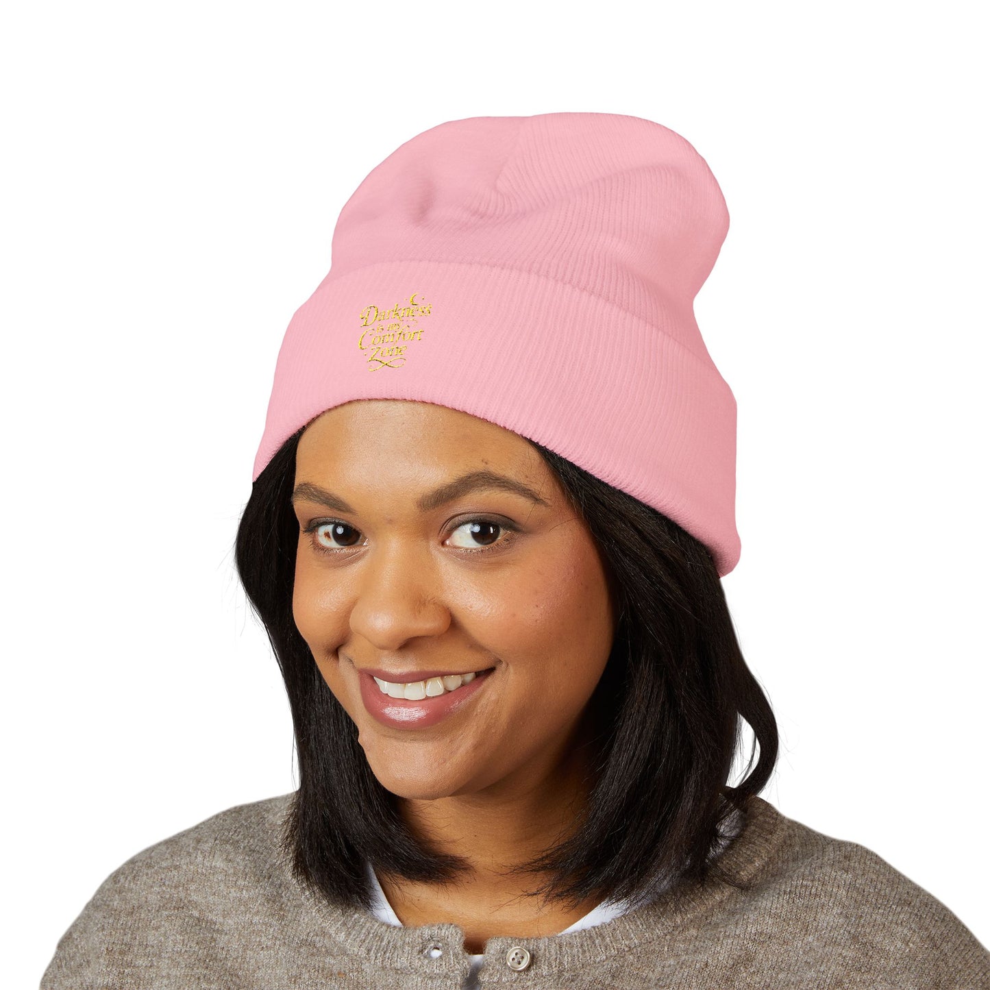 Darkness Cozy Embroidered Cuffed Beanie, Unisex Knit Beanie