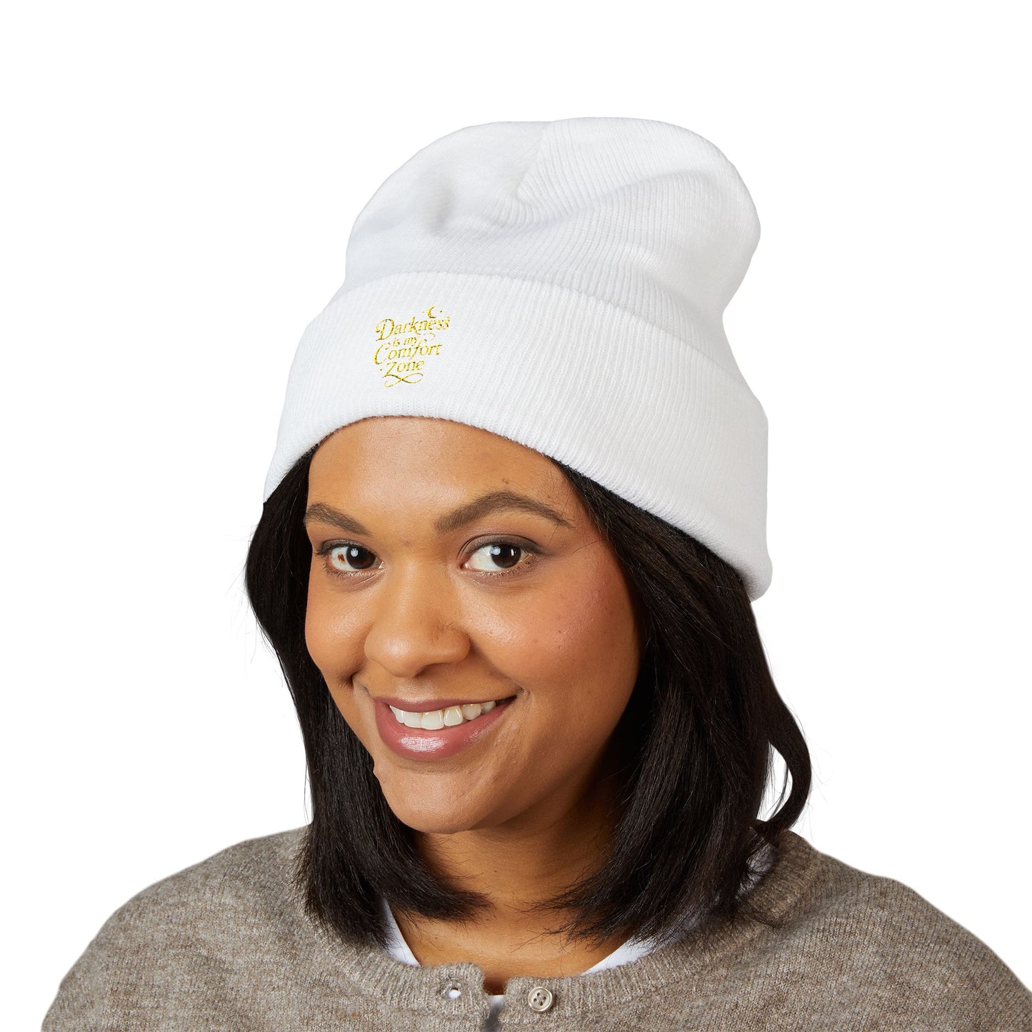 Darkness Cozy Embroidered Cuffed Beanie, Unisex Knit Beanie