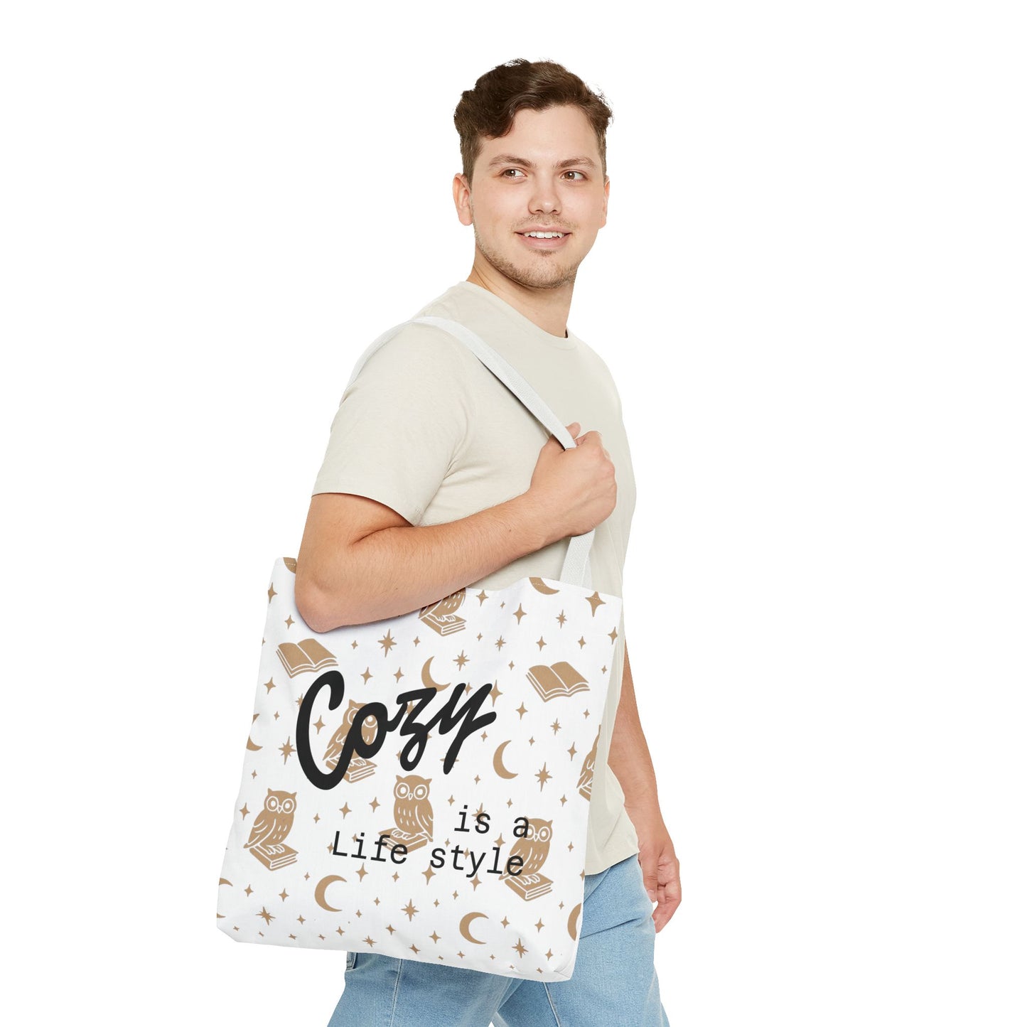 Cozy Is My Lifestyle Owl Print Tote Bag
