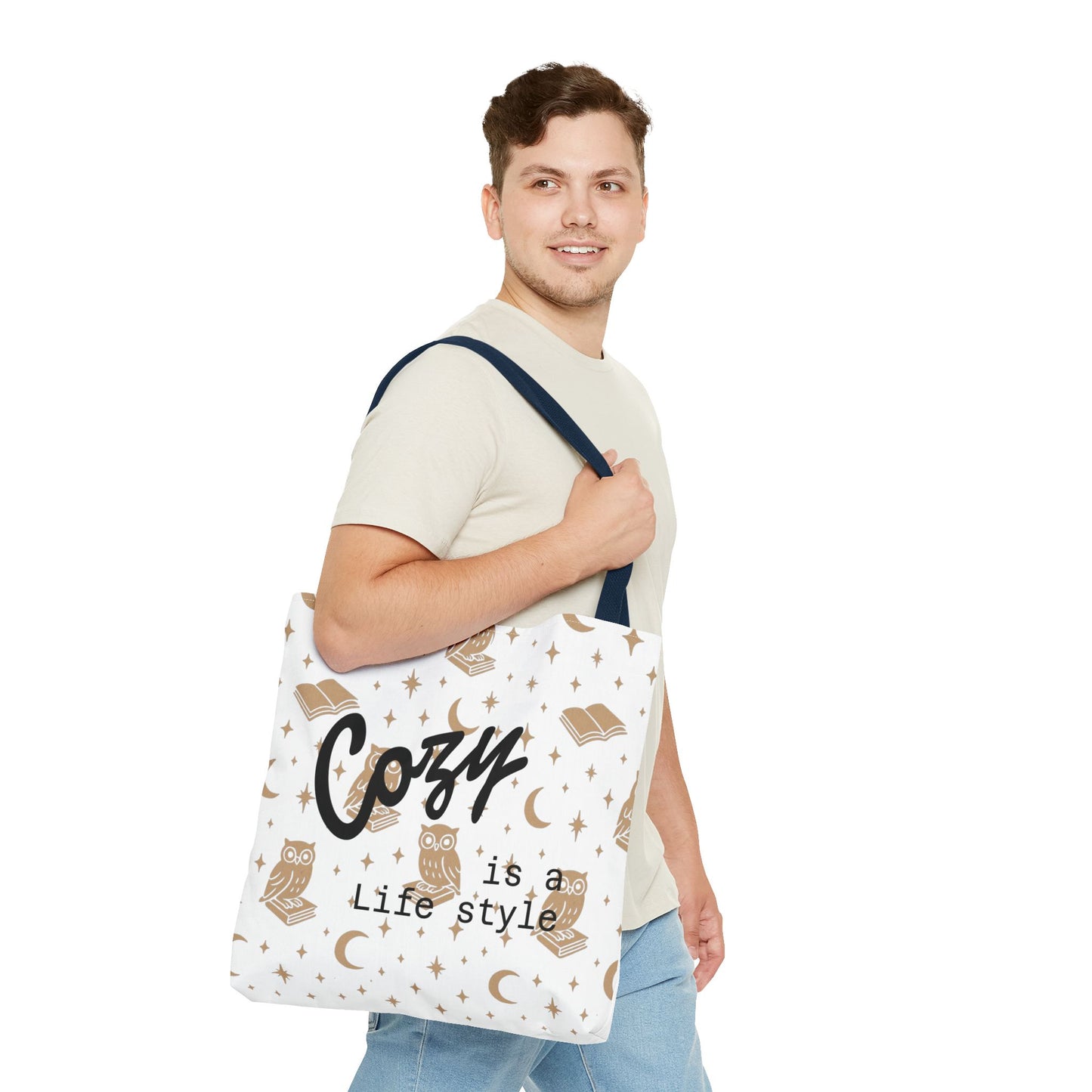 Cozy Is My Lifestyle Owl Print Tote Bag