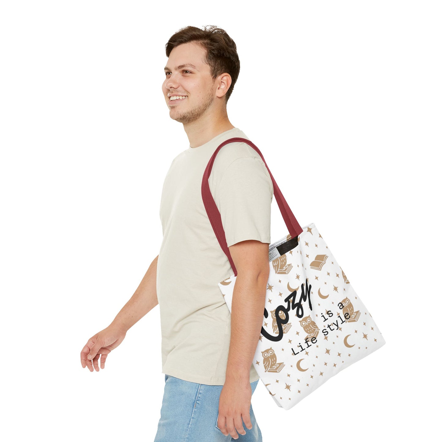 Cozy Is My Lifestyle Owl Print Tote Bag