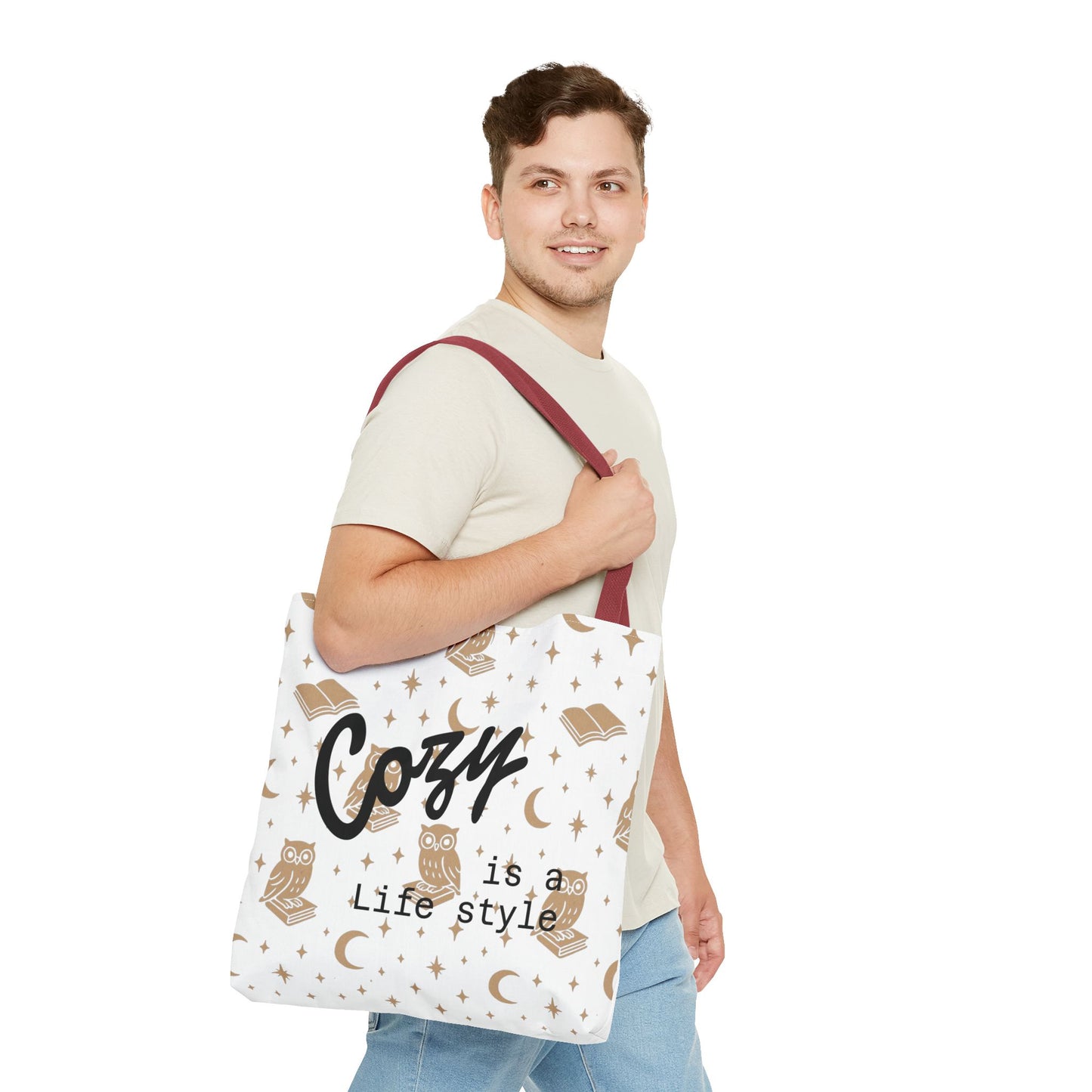 Cozy Is My Lifestyle Owl Print Tote Bag