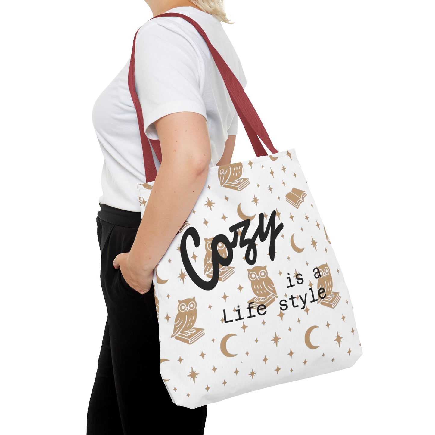 Cozy Is My Lifestyle Owl Print Tote Bag