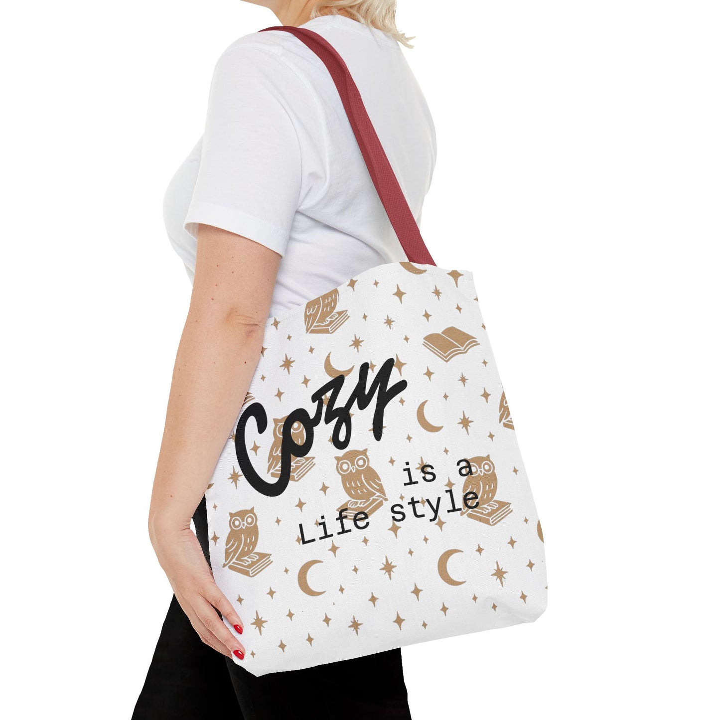 Cozy Is My Lifestyle Owl Print Tote Bag