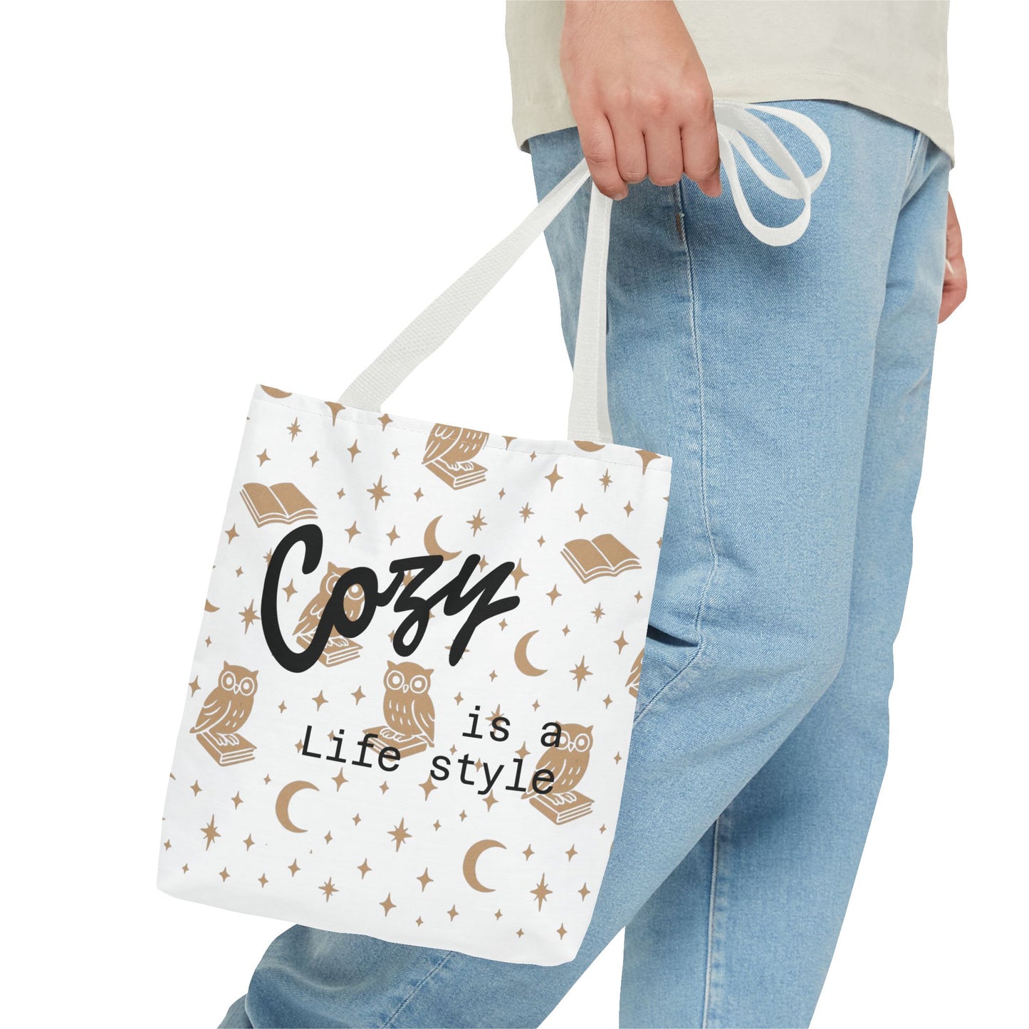 Cozy Is My Lifestyle Owl Print Tote Bag
