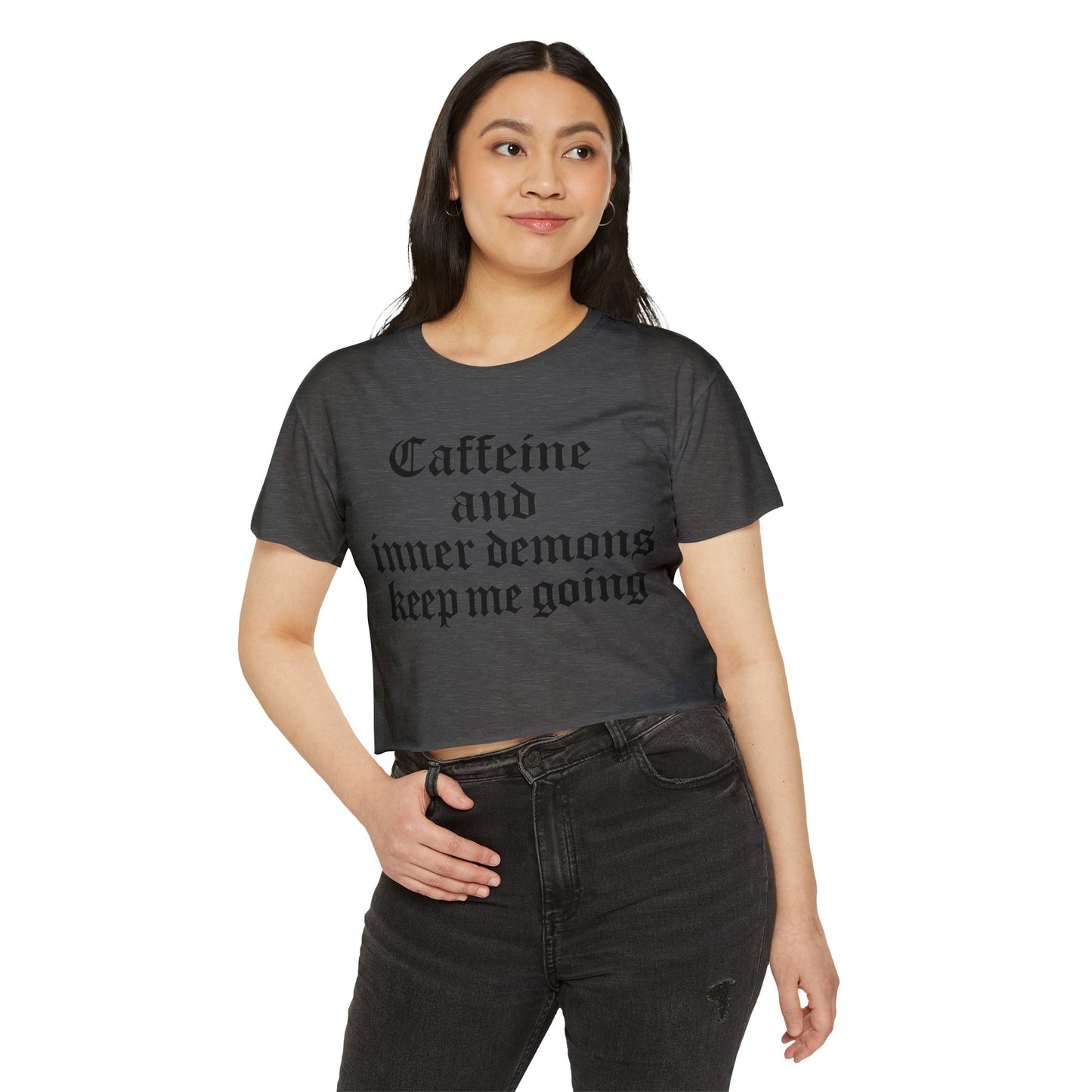Caffeine and Inner Demons Crop Top -Boho Shirt