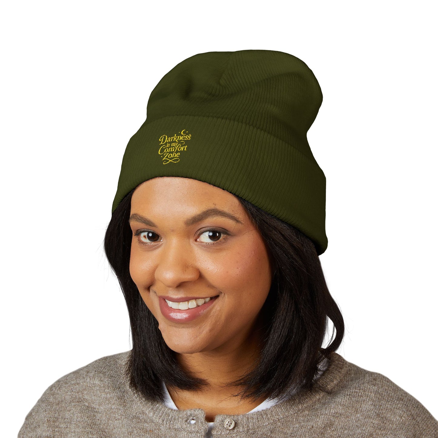 Darkness Cozy Embroidered Cuffed Beanie, Unisex Knit Beanie