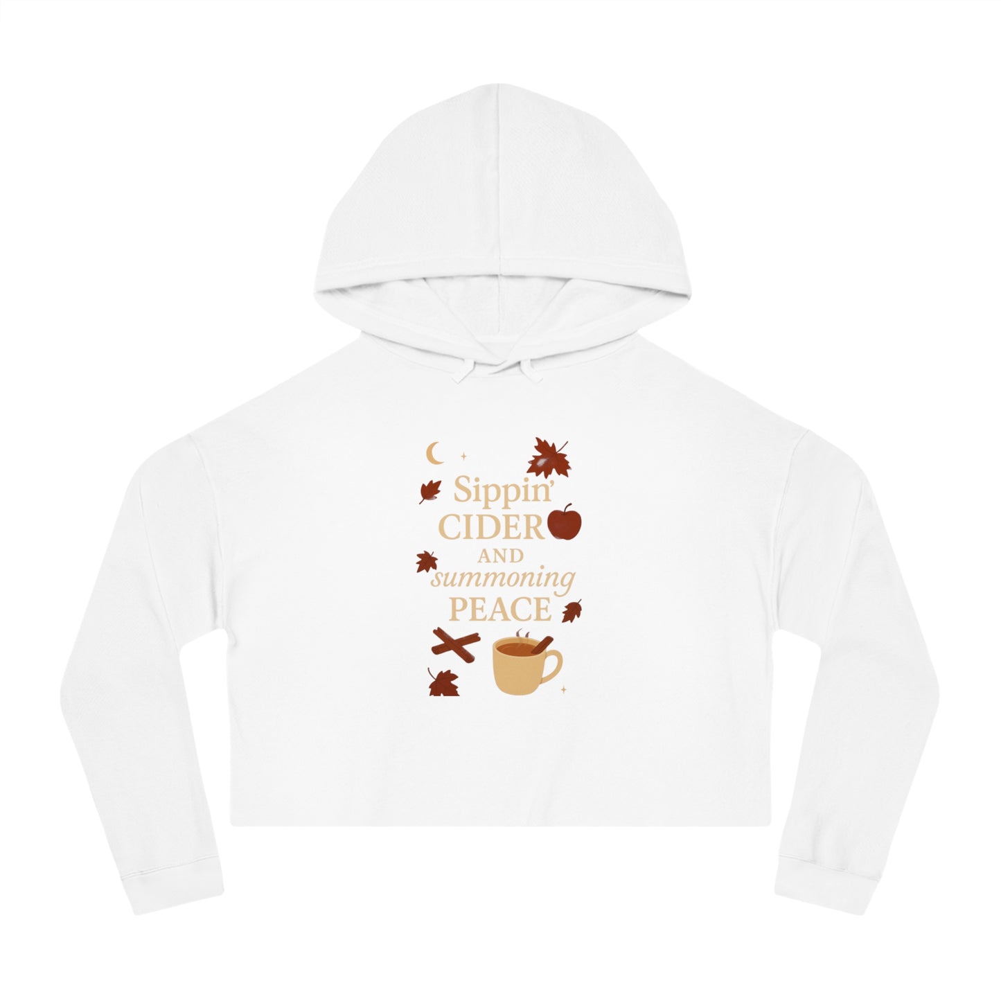 Cozy Autumn Cropped Hoodie - Sippin' Cider and Summoning Peace