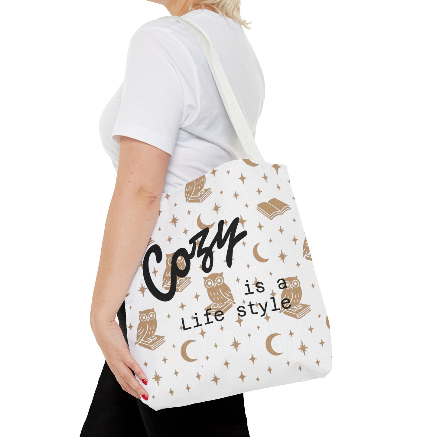Cozy Is My Lifestyle Owl Print Tote Bag