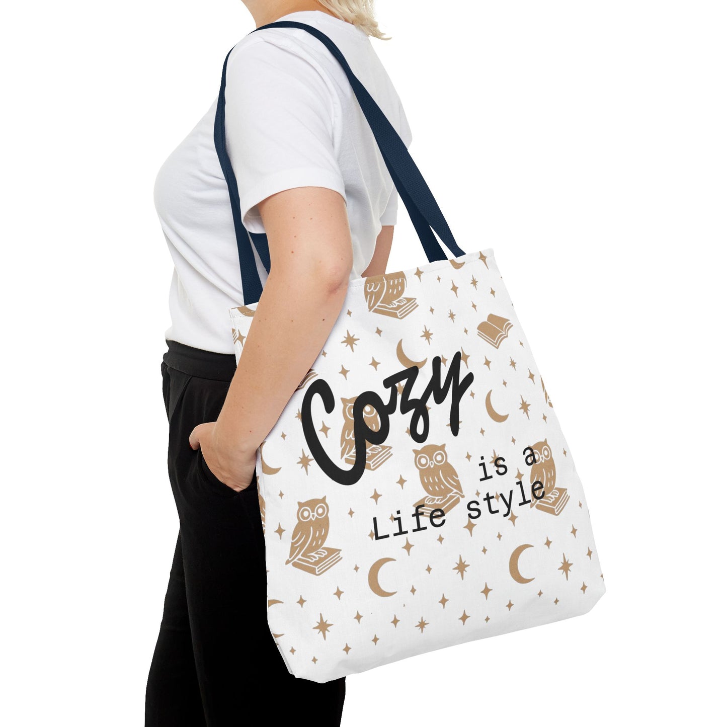 Cozy Is My Lifestyle Owl Print Tote Bag