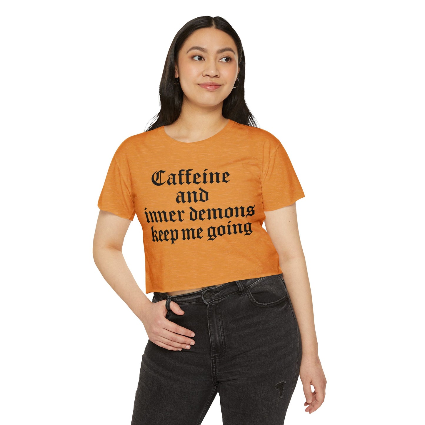 Caffeine and Inner Demons Crop Top -Boho Shirt
