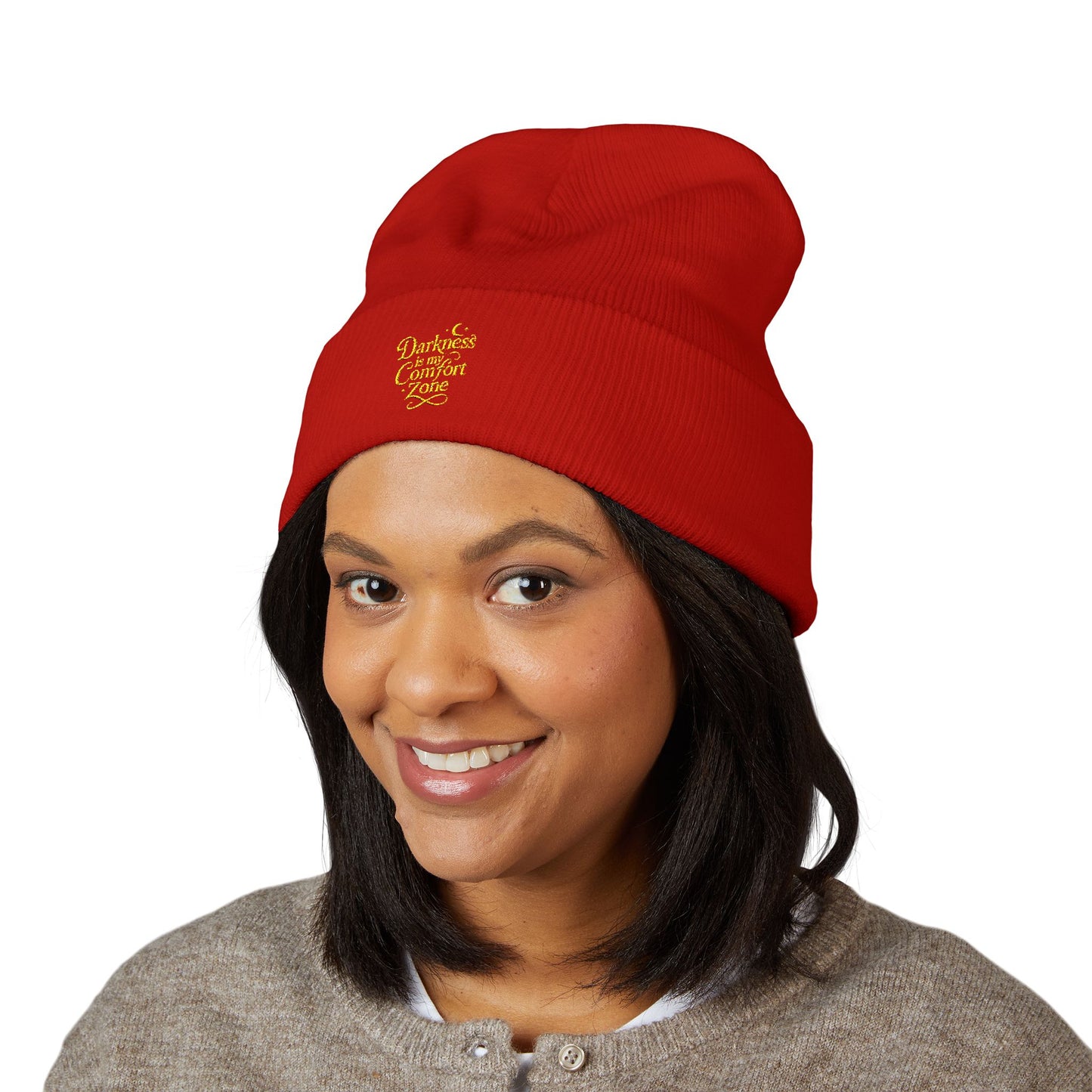 Darkness Cozy Embroidered Cuffed Beanie, Unisex Knit Beanie