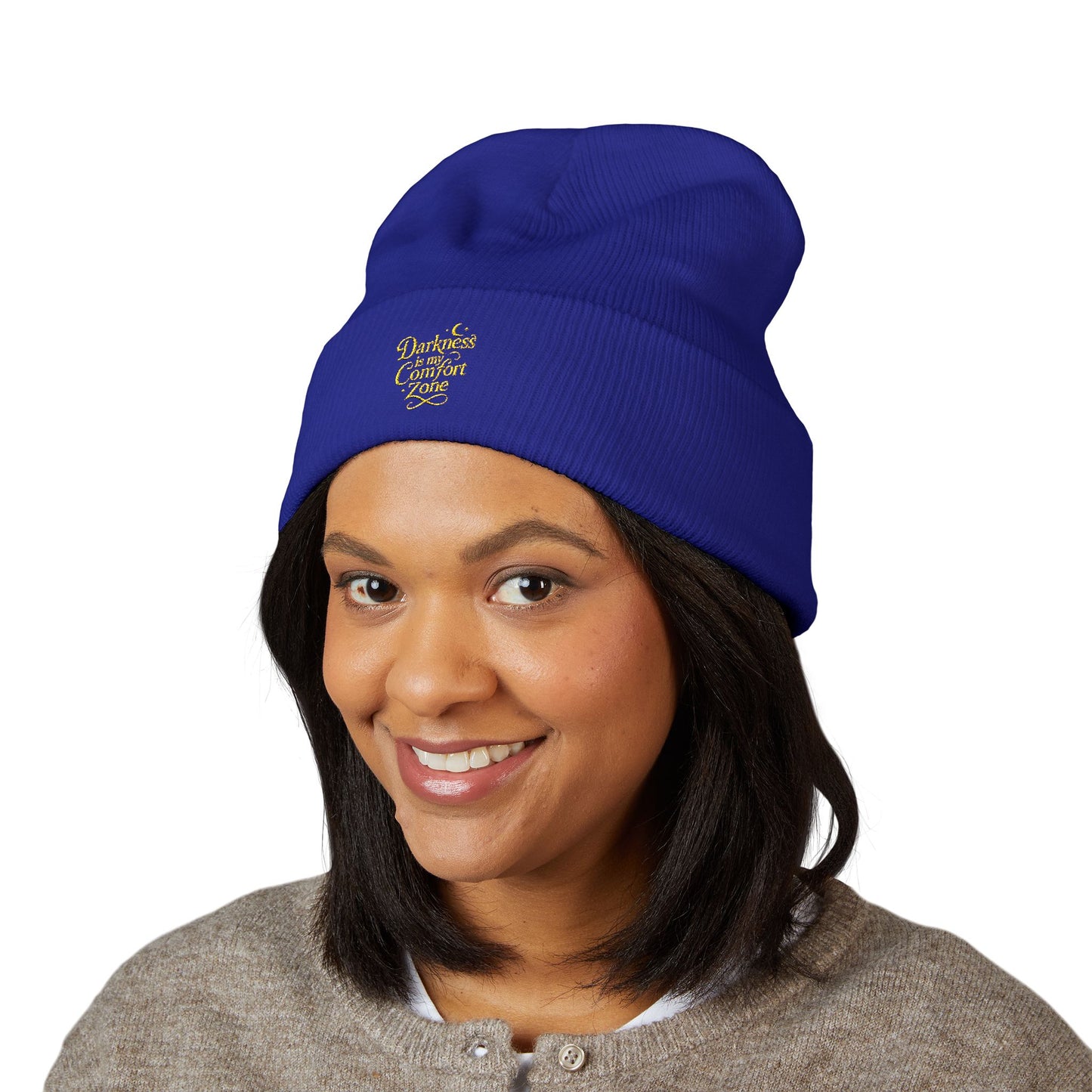 Darkness Cozy Embroidered Cuffed Beanie, Unisex Knit Beanie