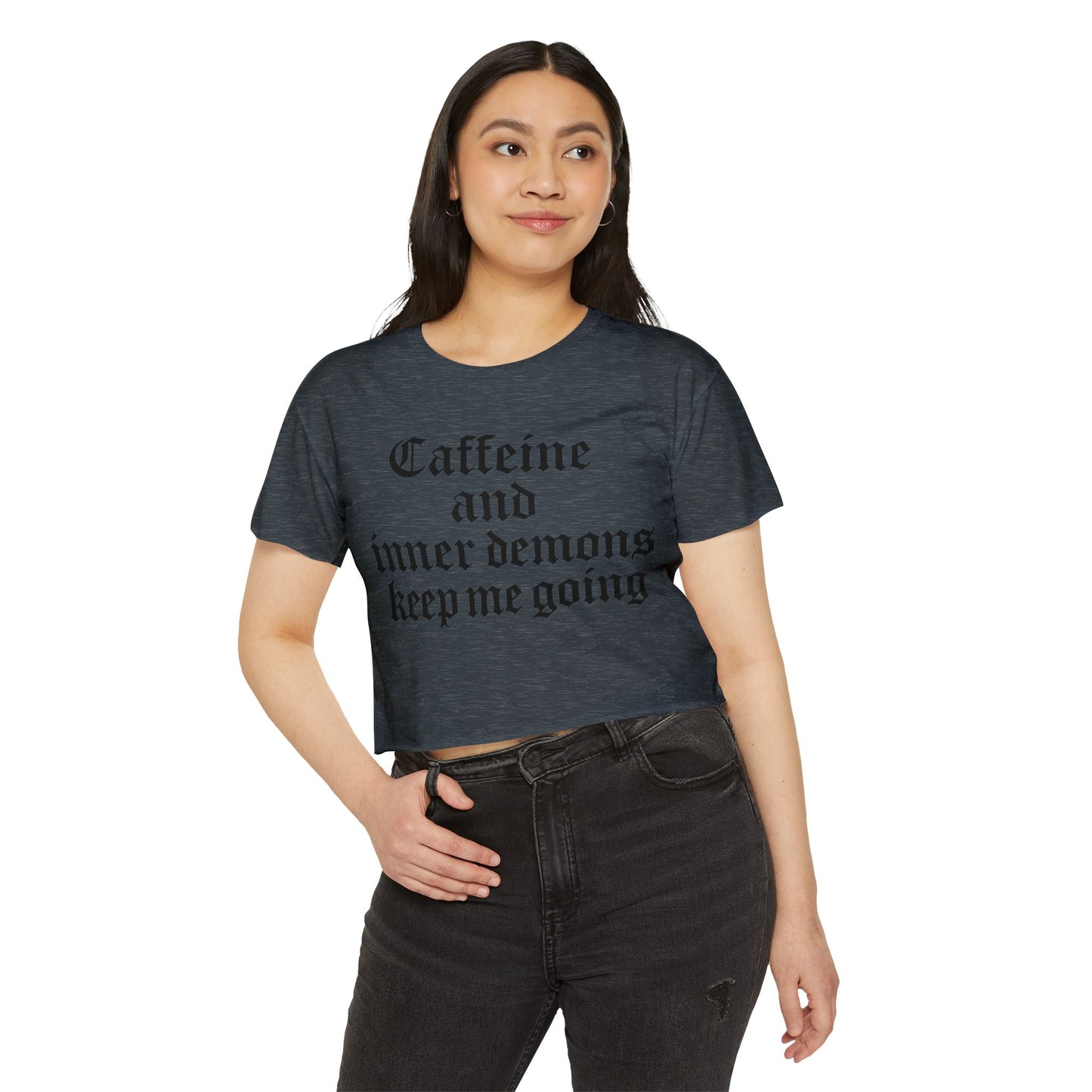 Caffeine and Inner Demons Crop Top -Boho Shirt