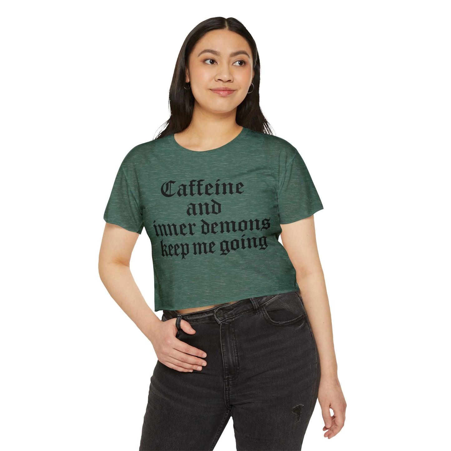 Caffeine and Inner Demons Crop Top -Boho Shirt