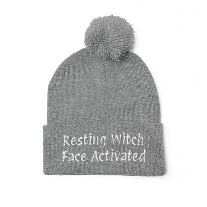 Resting Witch Face Activated Pom-Pom Knit Cap