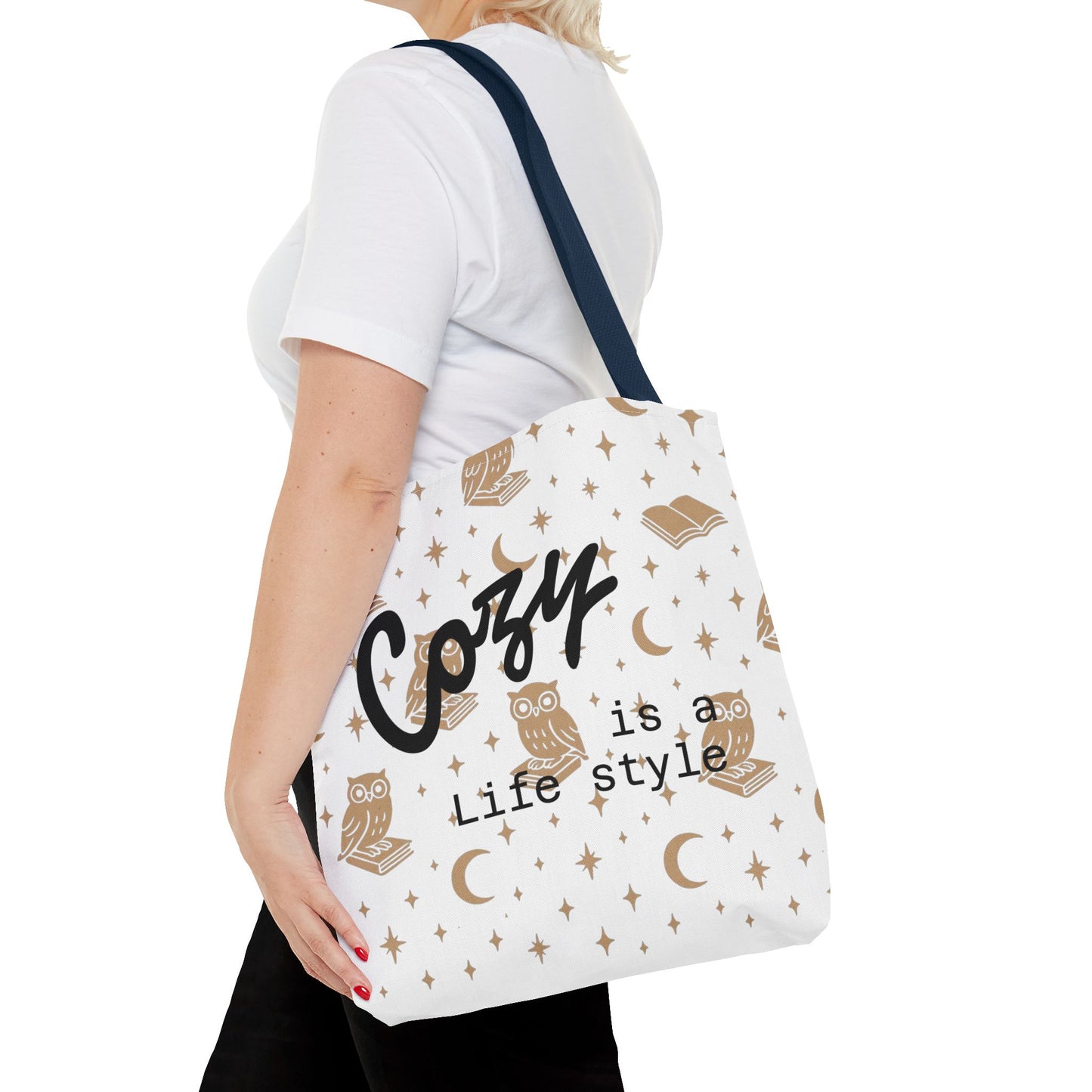 Cozy Is My Lifestyle Owl Print Tote Bag