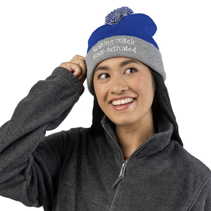 Resting Witch Face Activated Pom-Pom Knit Cap