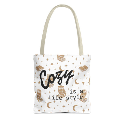 Cozy Is My Lifestyle Owl Print Tote Bag