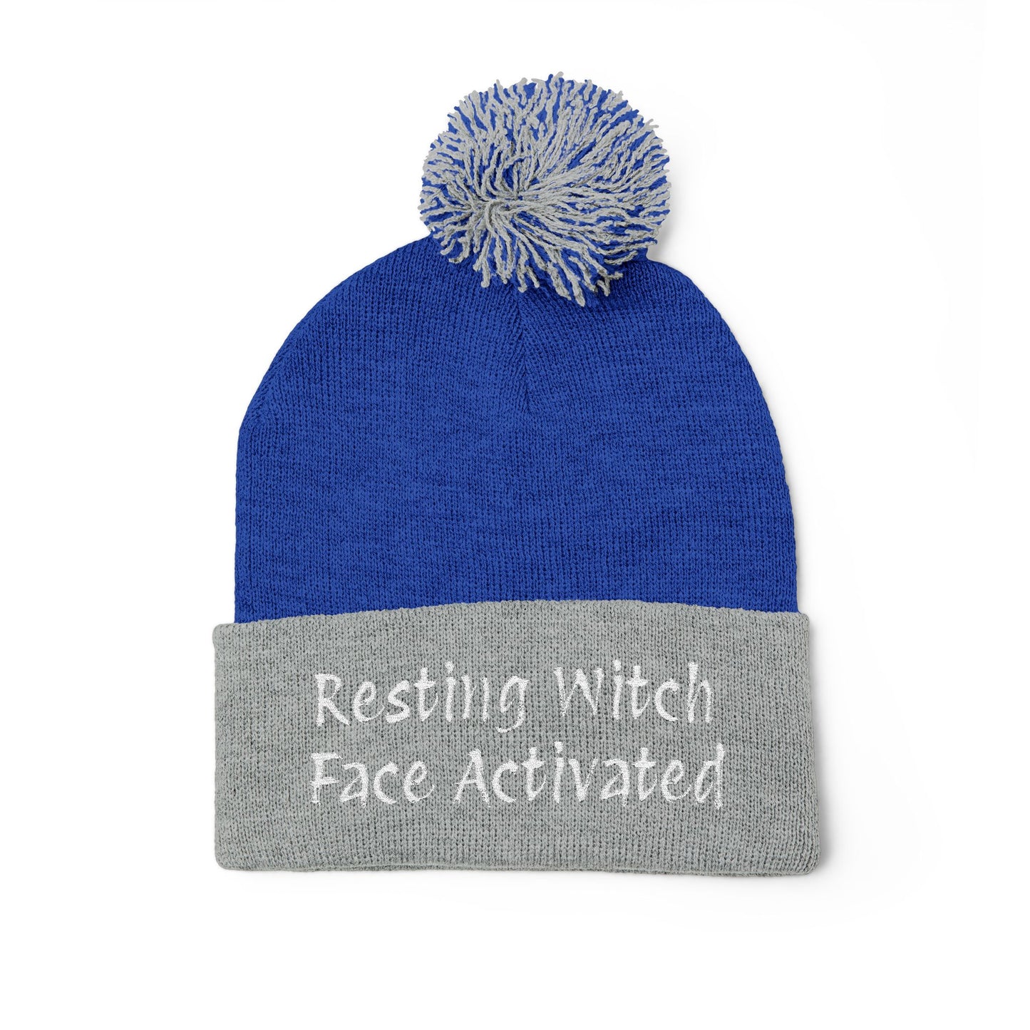 Resting Witch Face Activated Pom-Pom Knit Cap