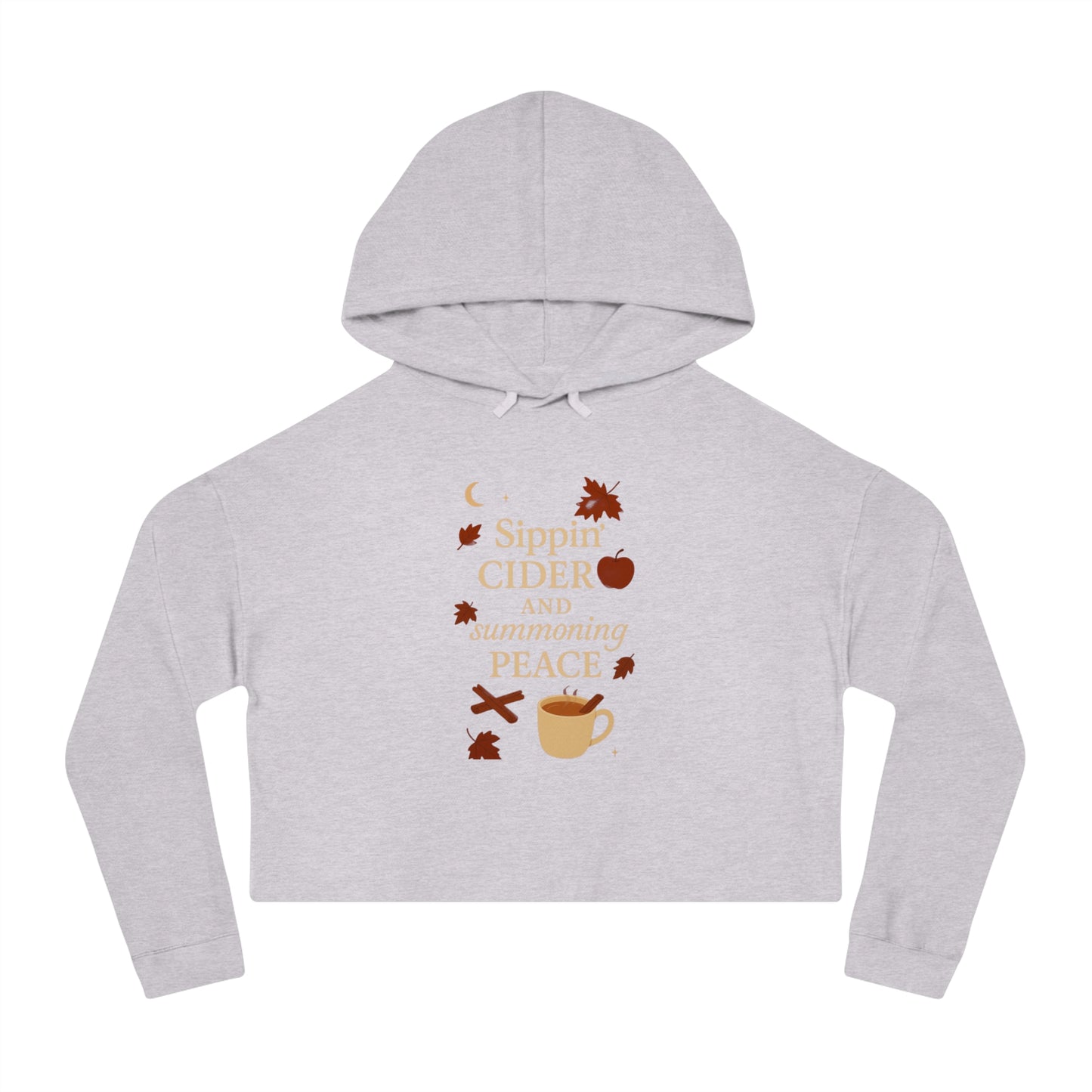 Cozy Autumn Cropped Hoodie - Sippin' Cider and Summoning Peace