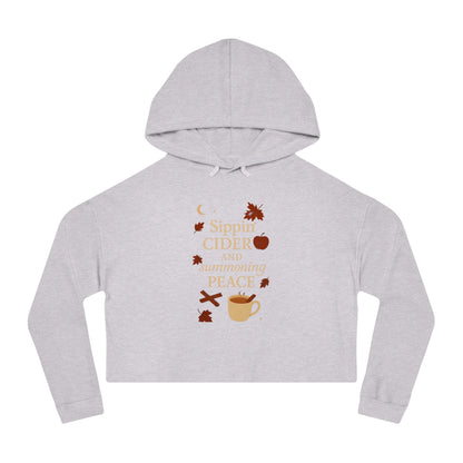 Cozy Autumn Cropped Hoodie - Sippin' Cider and Summoning Peace