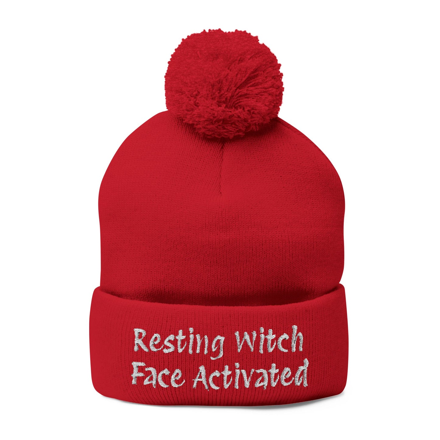 Resting Witch Face Activated Pom-Pom Knit Cap