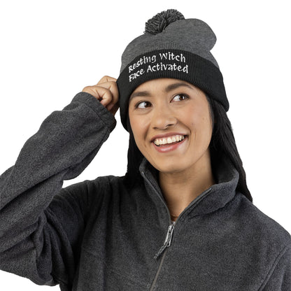 Resting Witch Face Activated Pom-Pom Knit Cap
