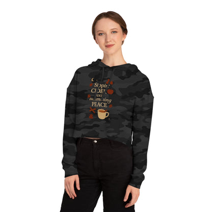 Cozy Autumn Cropped Hoodie - Sippin' Cider and Summoning Peace