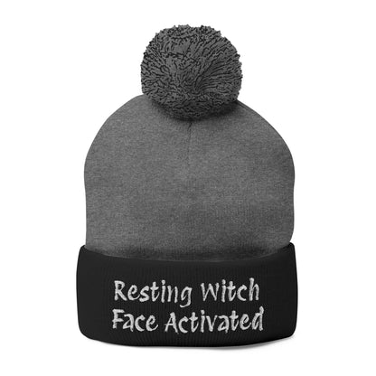 Resting Witch Face Activated Pom-Pom Knit Cap