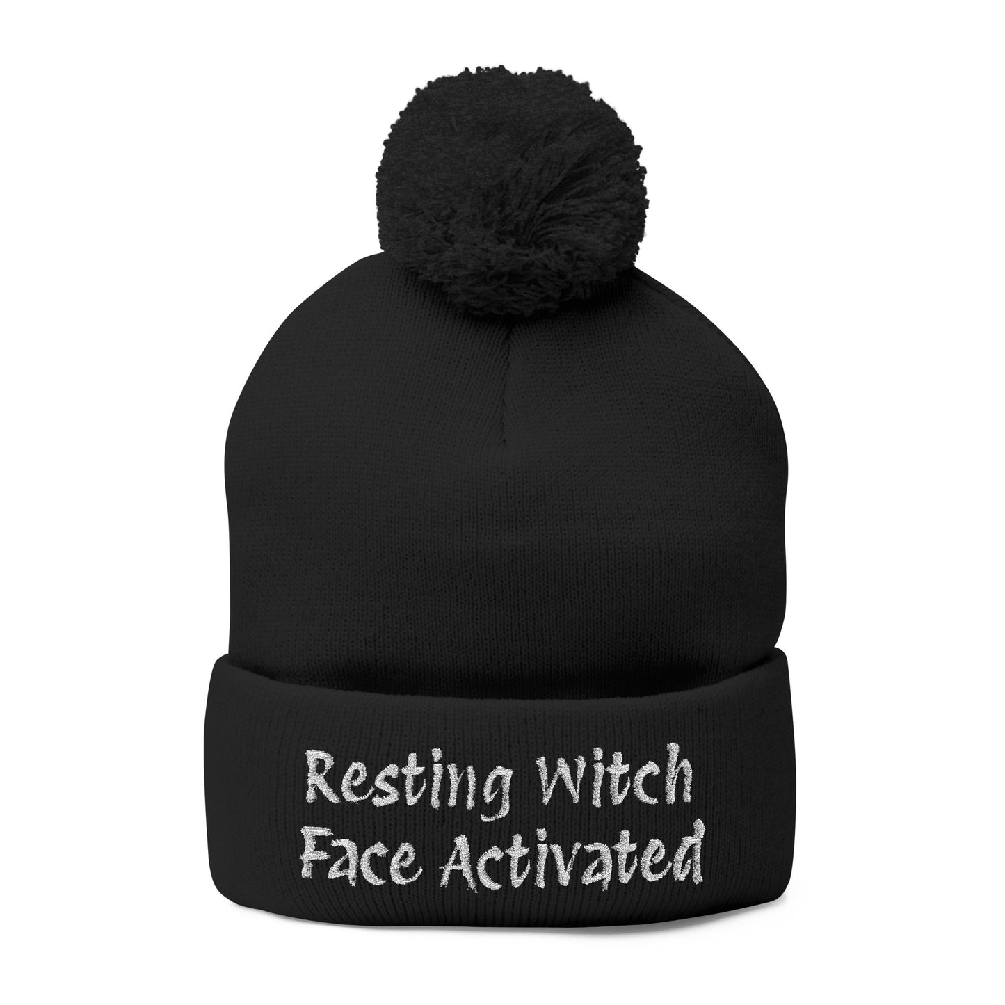 Resting Witch Face Activated Pom-Pom Knit Cap