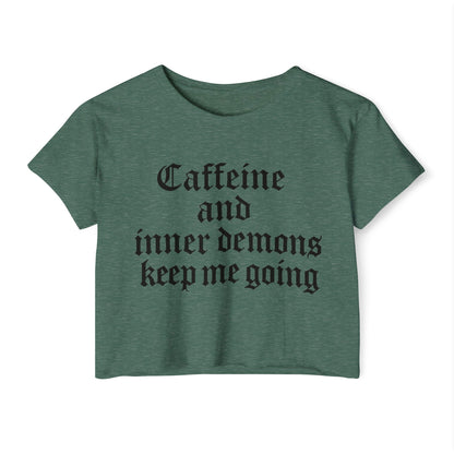 Caffeine and Inner Demons Crop Top -Boho Shirt