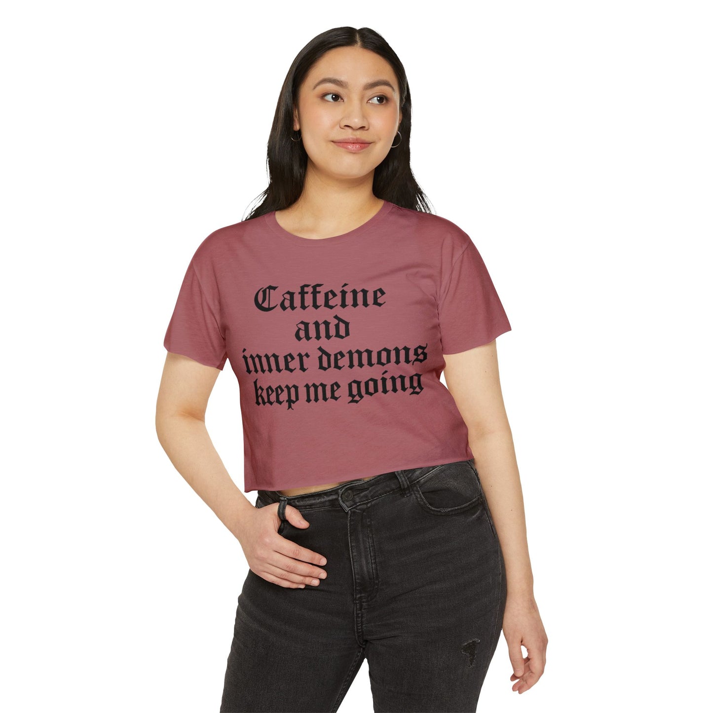 Caffeine and Inner Demons Crop Top -Boho Shirt