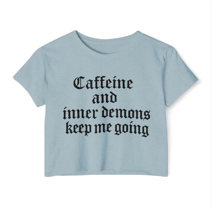 Caffeine and Inner Demons Crop Top -Boho Shirt