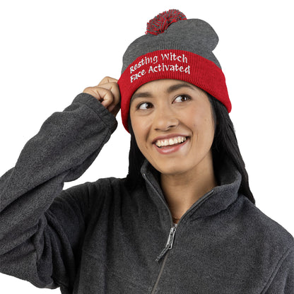 Resting Witch Face Activated Pom-Pom Knit Cap