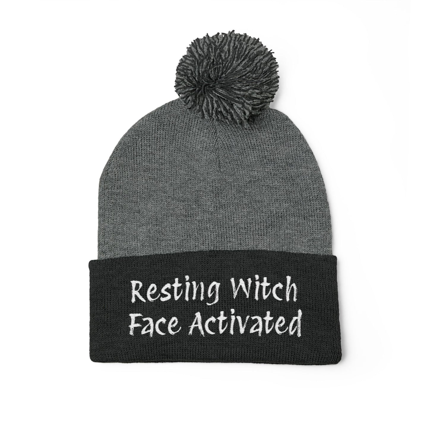 Resting Witch Face Activated Pom-Pom Knit Cap
