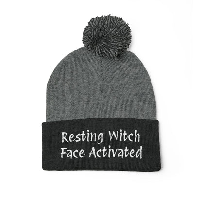 Resting Witch Face Activated Pom-Pom Knit Cap