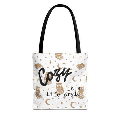 Cozy Is My Lifestyle Owl Print Tote Bag
