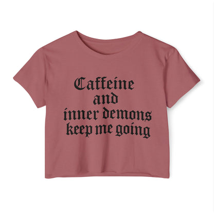 Caffeine and Inner Demons Crop Top -Boho Shirt