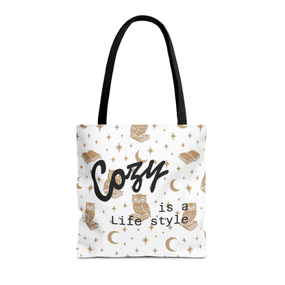 Cozy Is My Lifestyle Owl Print Tote Bag