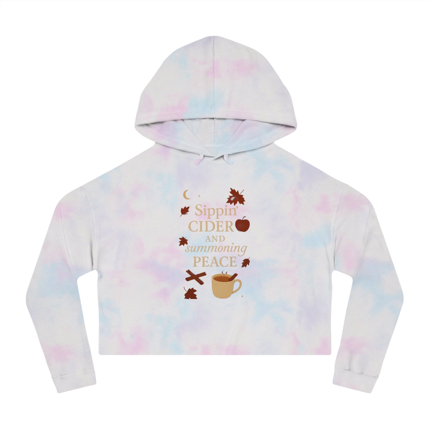 Cozy Autumn Cropped Hoodie - Sippin' Cider and Summoning Peace