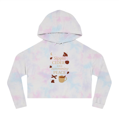 Cozy Autumn Cropped Hoodie - Sippin' Cider and Summoning Peace