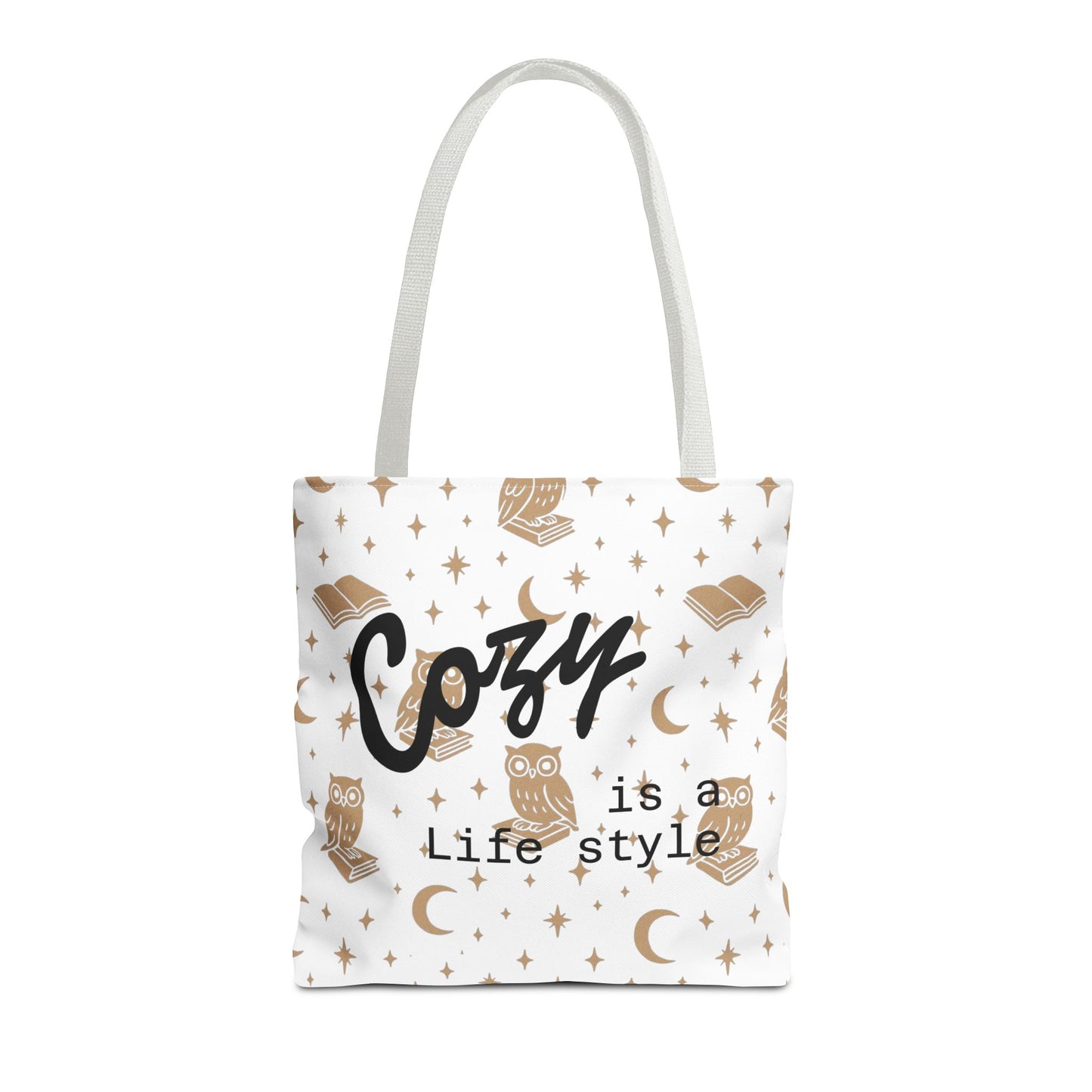Cozy Is My Lifestyle Owl Print Tote Bag