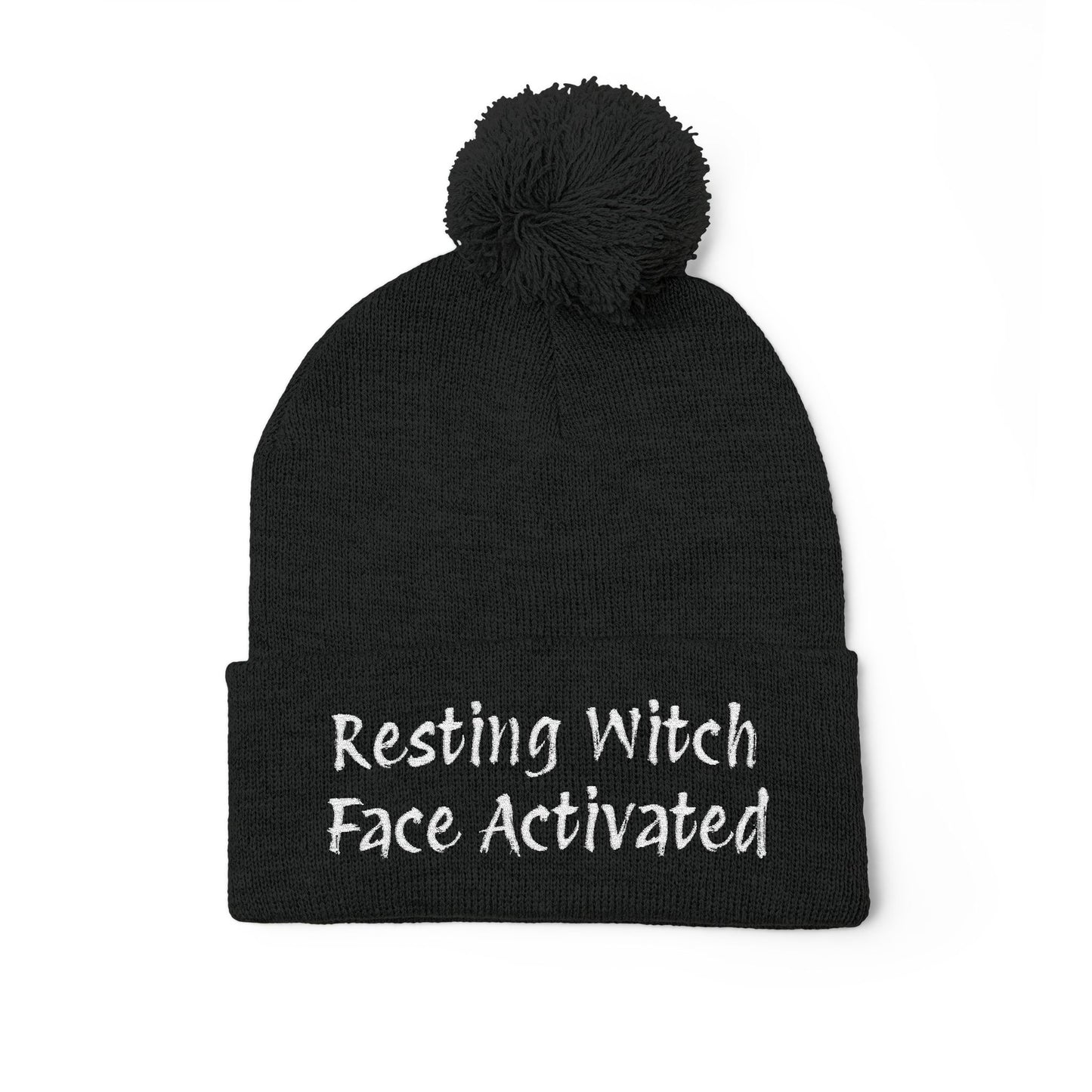 Resting Witch Face Activated Pom-Pom Knit Cap