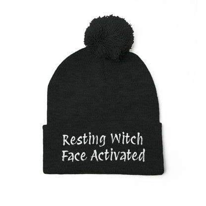 Resting Witch Face Activated Pom-Pom Knit Cap